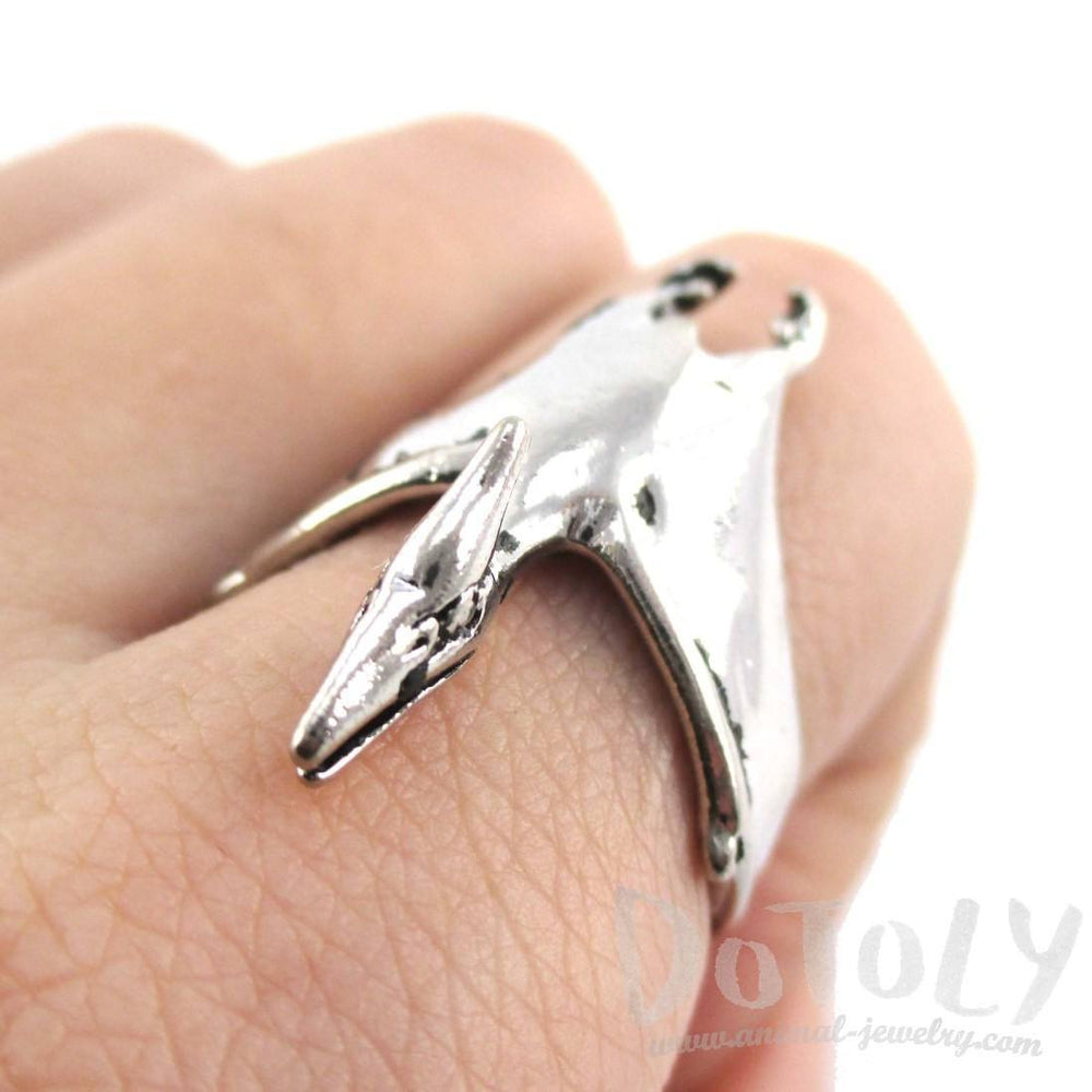 Pterodactyl Dinosaur Shaped Animal Ring in Shiny Silver | US Size 5 to 9 | DOTOLY
