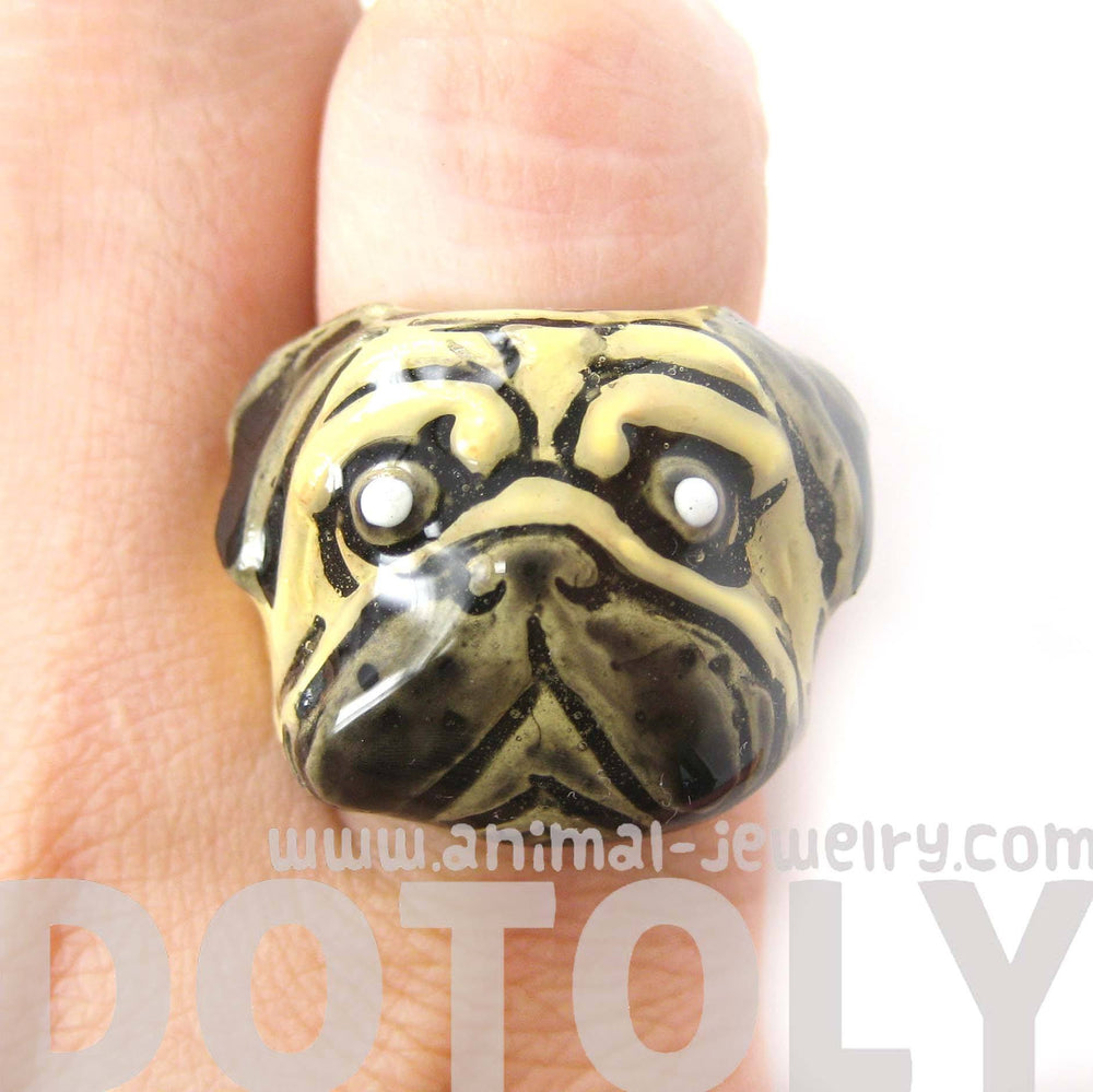 Pug Dog Shaped Enamel Animal Ring in US Size 6.5 | Limited Edition | DOTOLY