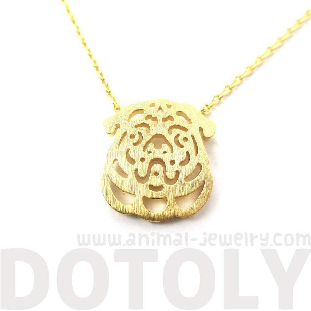 Pug Puppy Dog Face Cut Out Shaped Pendant Necklace in Gold | Animal Jewelry | DOTOLY