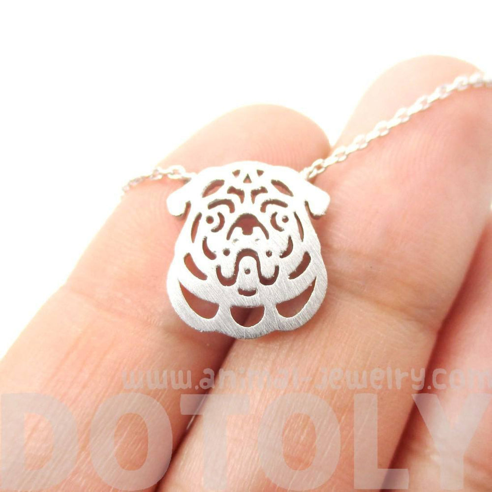 Pug Puppy Dog Face Cut Out Shaped Pendant Necklace in Silver | Animal Jewelry | DOTOLY