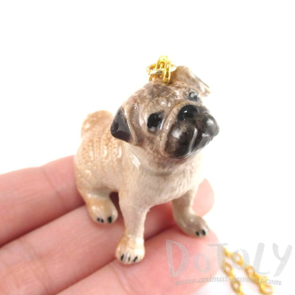 Pug Puppy Dog Porcelain Hand Painted Ceramic Animal Pendant Necklace | Handmade | DOTOLY
