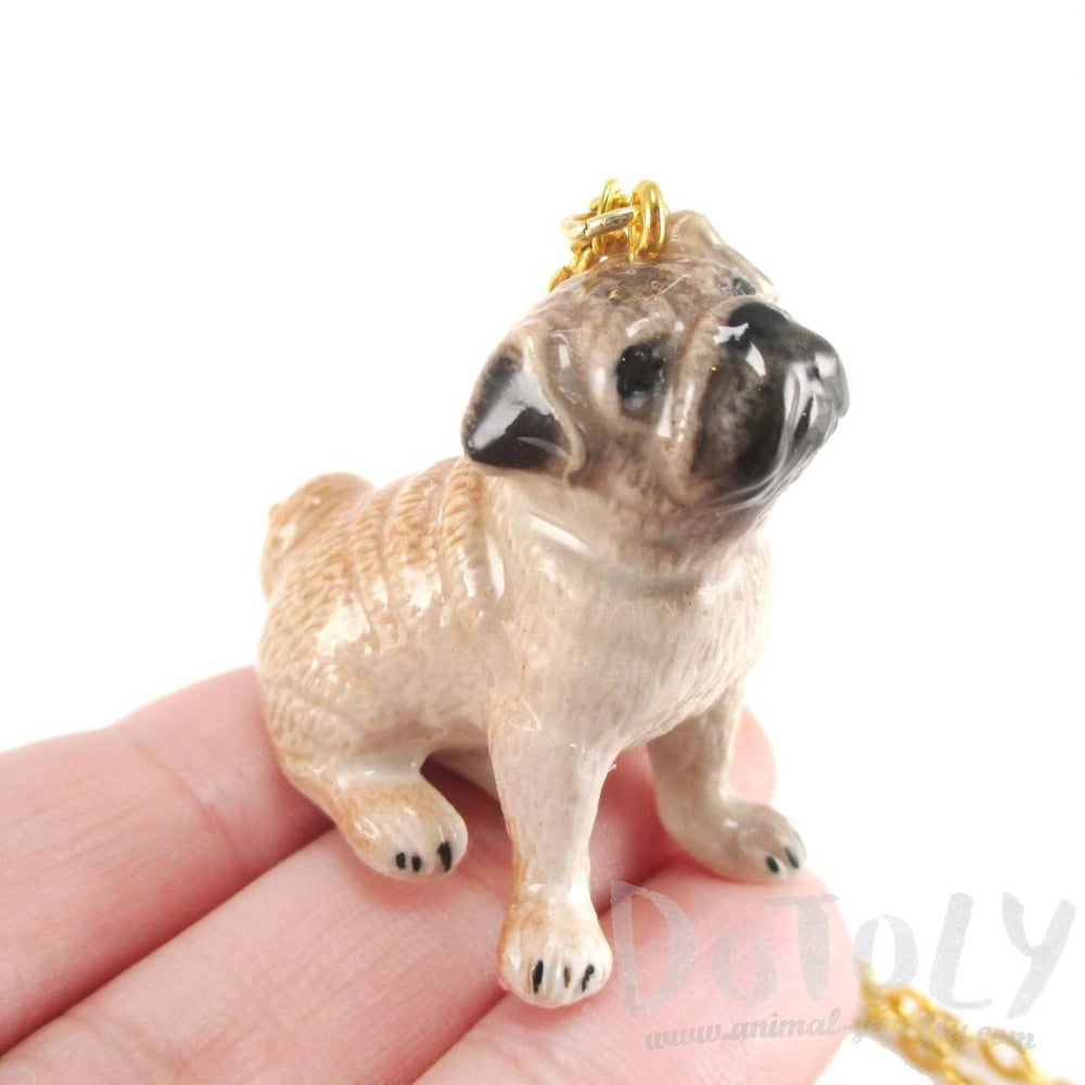 Pug Puppy Dog Porcelain Hand Painted Ceramic Animal Pendant Necklace | Handmade | DOTOLY