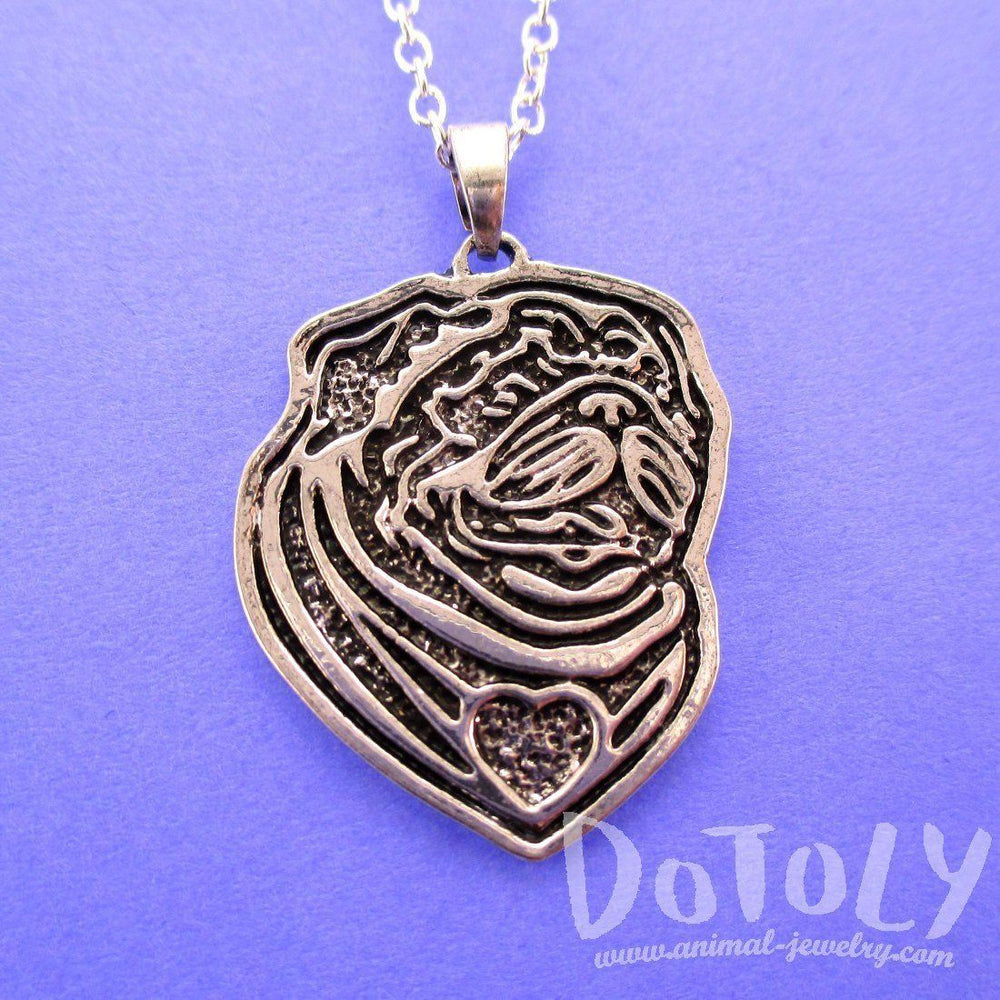 Pug Puppy Dog Portrait Pendant Necklace in Silver | Animal Jewelry | DOTOLY