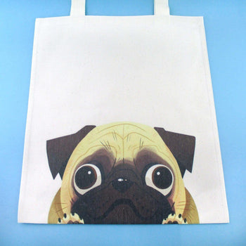 Pug Puppy Illustrated Canvas Shopper Tote Bag | Gifts for Dog Lovers