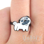 Pug with Curly Tail Shaped Enamel Adjustable Ring for Dog Lovers