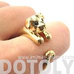 Puppy Dog Animal Wrap Around Ring in Shiny Gold | US Sizes 4 to 9 | DOTOLY