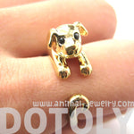 Puppy Dog Animal Wrap Around Ring in Shiny Gold | US Sizes 4 to 9 | DOTOLY