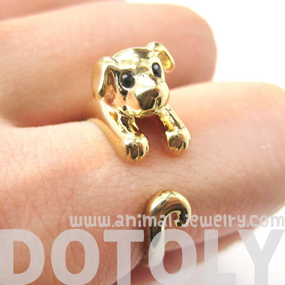 Puppy Dog Animal Wrap Around Ring in Shiny Gold | US Sizes 4 to 9 | DOTOLY