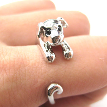 Puppy Dog Animal Wrap Around Ring in Shiny Silver | US Sizes 4 to 9 | DOTOLY