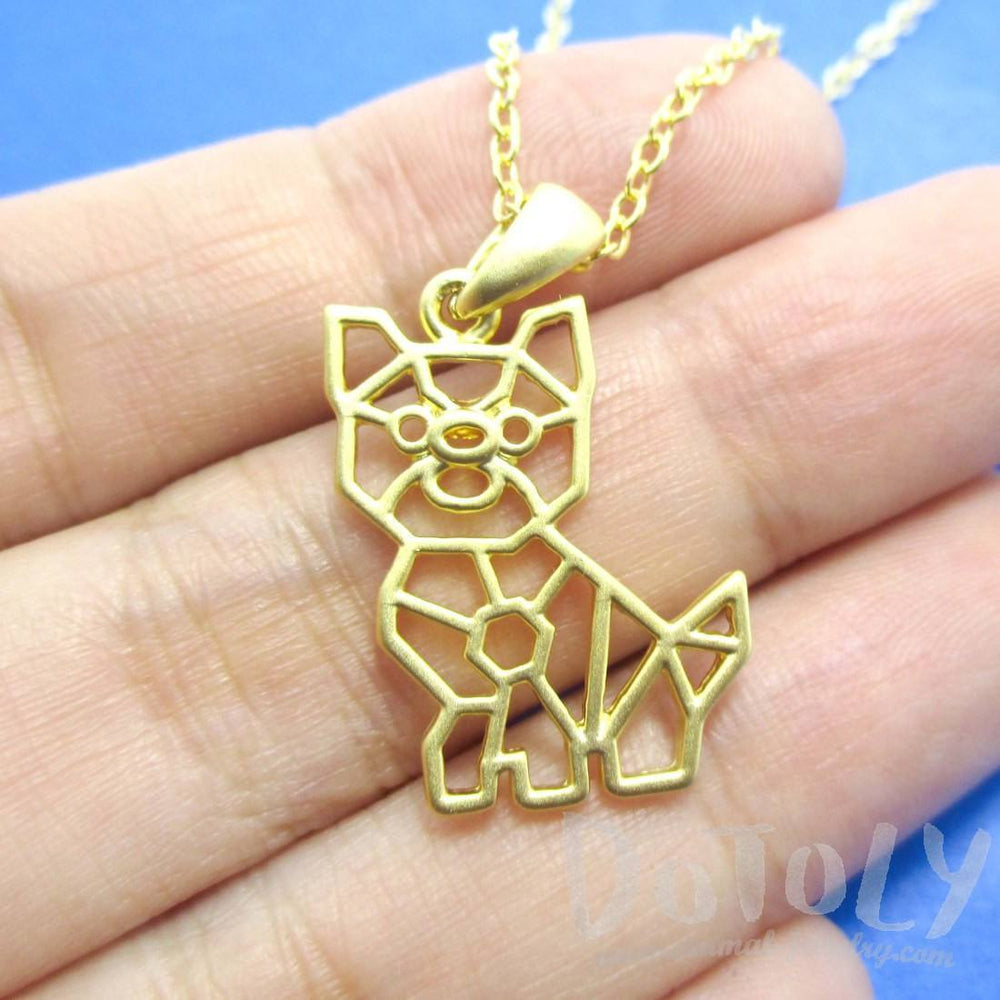 Puppy Dog Outline Shaped Pendant Necklace in Gold | Animal Jewelry | DOTOLY