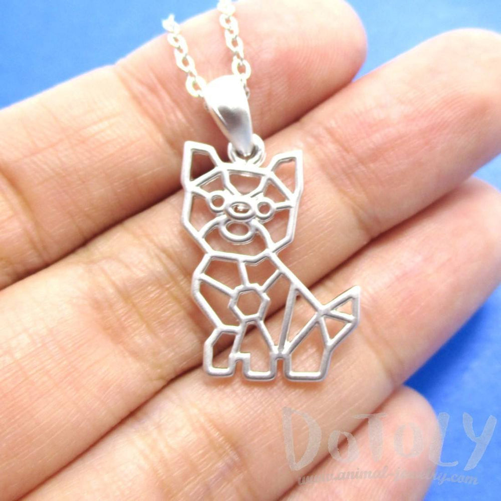 Puppy Dog Outline Shaped Pendant Necklace in Silver | Animal Jewelry | DOTOLY