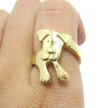 Puppy Dog Wrapped Around Your Finger Shaped Animal Ring in Gold | DOTOLY