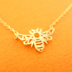 Queen Bumble Bee Outline Shaped Animal Pendant Necklace in Gold