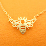 Queen Bumble Bee Outline Shaped Animal Pendant Necklace in Gold