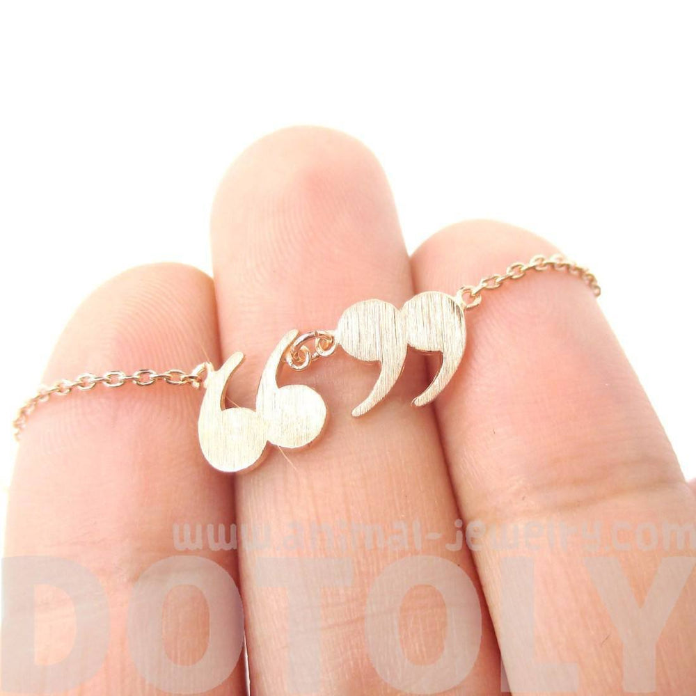 Quotation Marks Inverted Commas Shaped Charm Necklace in Rose Gold | DOTOLY | DOTOLY