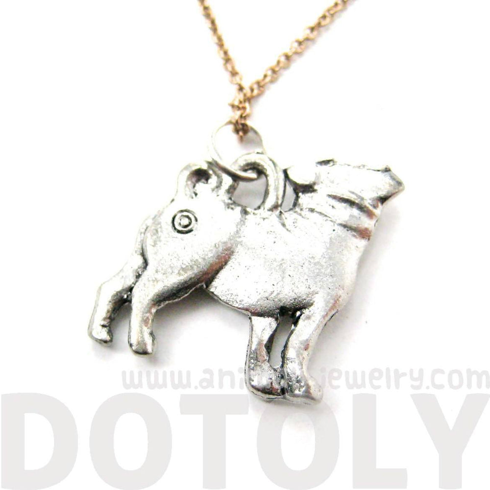 Realistic and Detailed Pug Puppy Dog Shaped Charm Necklace in Silver | MADE IN USA | DOTOLY