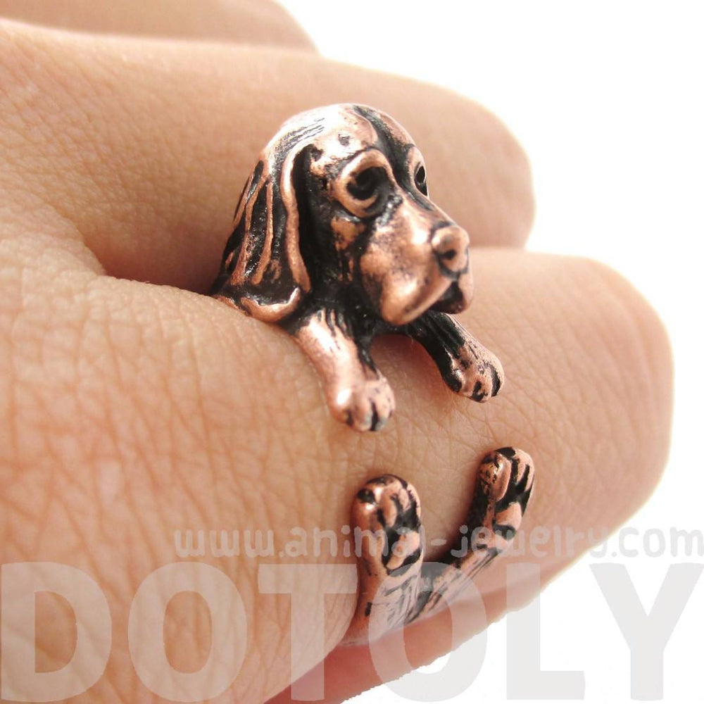 Realistic Basset Hound Shaped Animal Wrap Ring in Copper | Sizes 4 to 8.5 | DOTOLY