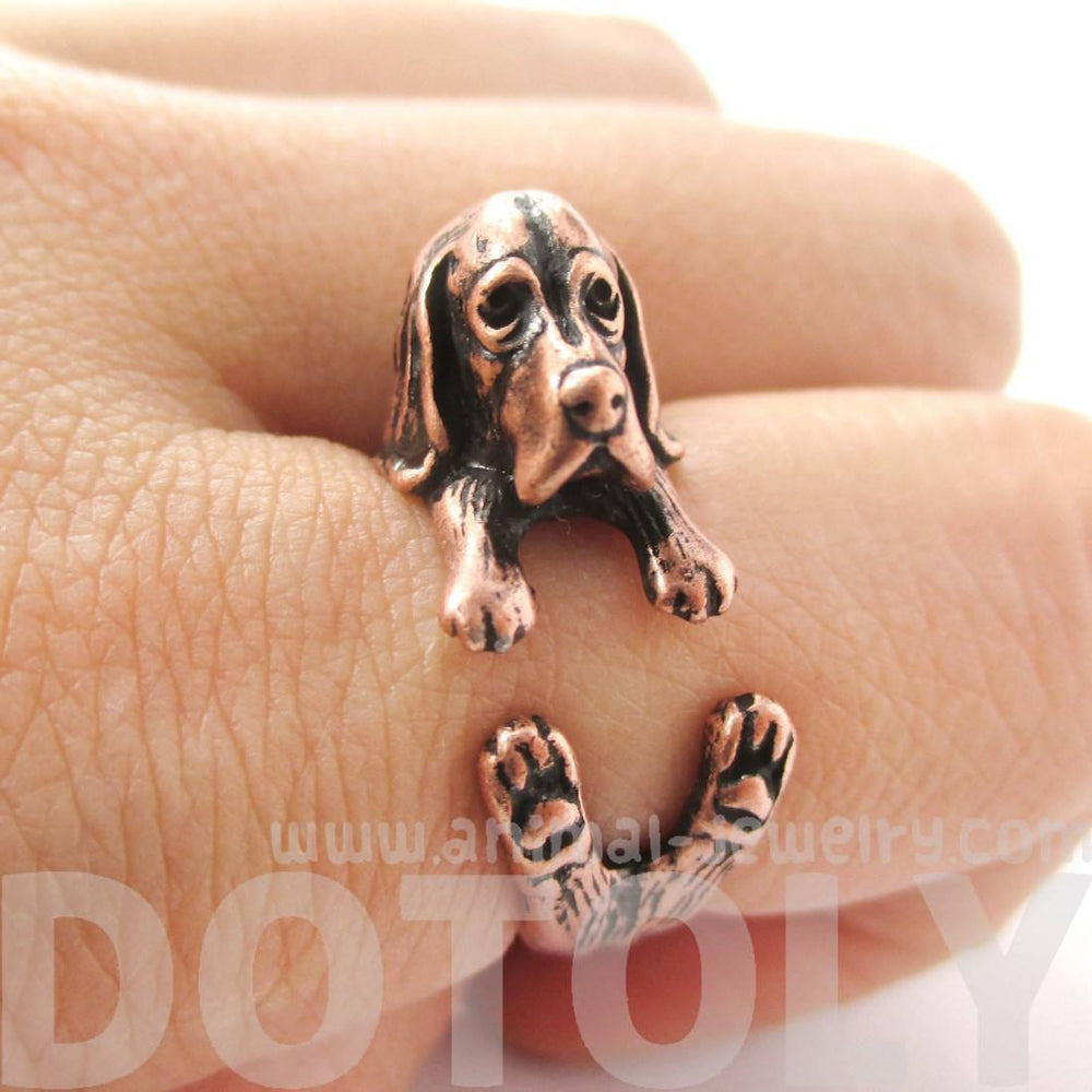 Realistic Basset Hound Shaped Animal Wrap Ring in Copper | Sizes 4 to 8.5 | DOTOLY