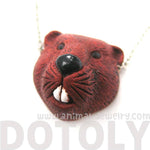 Realistic Beaver Head Shaped Porcelain Ceramic Animal Pendant Necklace | Handmade | DOTOLY