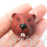 Realistic Beaver Head Shaped Porcelain Ceramic Animal Pendant Necklace | Handmade | DOTOLY