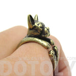 Realistic Boston Terrier Dog Shaped Animal Wrap Ring in Brass | US Sizes 5 to 9 | DOTOLY