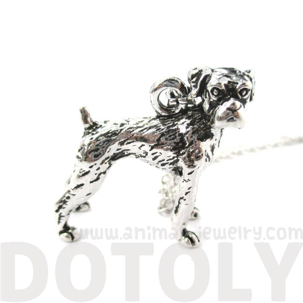 Realistic Boxer Dog Shaped Animal Pendant Necklace in Shiny Silver | Jewelry for Dog Lovers | DOTOLY