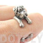 Realistic Boxer Dog Shaped Animal Wrap Ring in Silver | Sizes 4 to 8.5 | DOTOLY