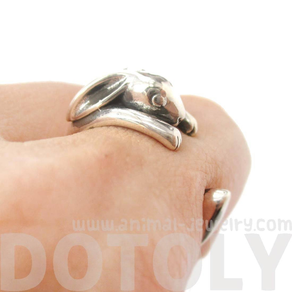 Realistic Bunny Rabbit Shaped Animal Wrap Around Ring in 925 Sterling Silver | US Sizes 4 to 8.5 | DOTOLY