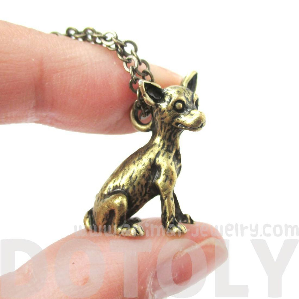 Realistic Chihuahua Puppy Dog Shaped Animal Pendant Necklace in Brass | Jewelry for Dog Lovers | DOTOLY