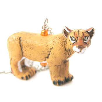 Realistic Cougar Mountain Lion Shaped Porcelain Ceramic Pendant Necklace | Handmade | DOTOLY