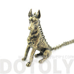 Realistic Doberman Pinscher Puppy Dog Shaped Animal Pendant Necklace in Brass | DOTOLY