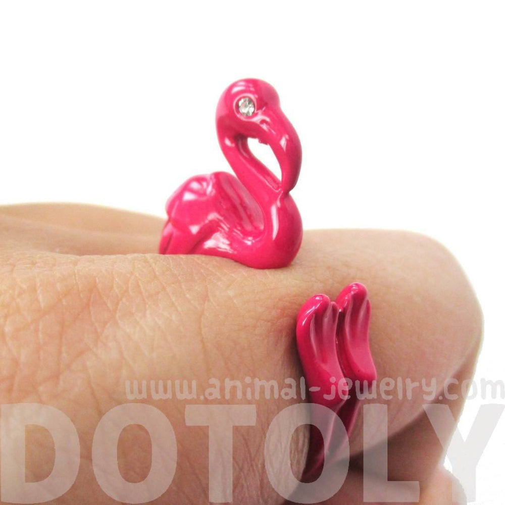 Realistic Flamingo Bird Shaped Animal Wrap Around Ring in Pink | Sizes 4 to 9 Available | DOTOLY