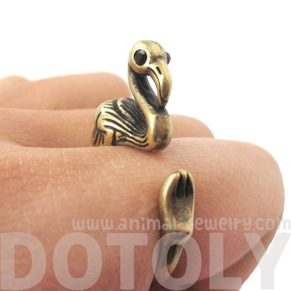 Realistic Flamingo Shaped Animal Wrap Ring in Brass | US Size 6 to 9 | DOTOLY