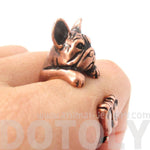 Realistic French Bulldog Dog Shaped Animal Wrap Around Ring in Copper | US Sizes 4 to 8.5 | DOTOLY
