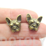 Realistic French Bulldog Puppy Dog Face Shaped Stud Earrings in Brass | DOTOLY | DOTOLY