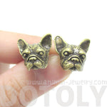 Realistic French Bulldog Puppy Dog Face Shaped Stud Earrings in Brass | DOTOLY | DOTOLY