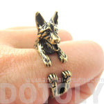 Realistic German Shepherd Shaped Animal Wrap Ring in Brass | Sizes 4 to 8.5 | DOTOLY