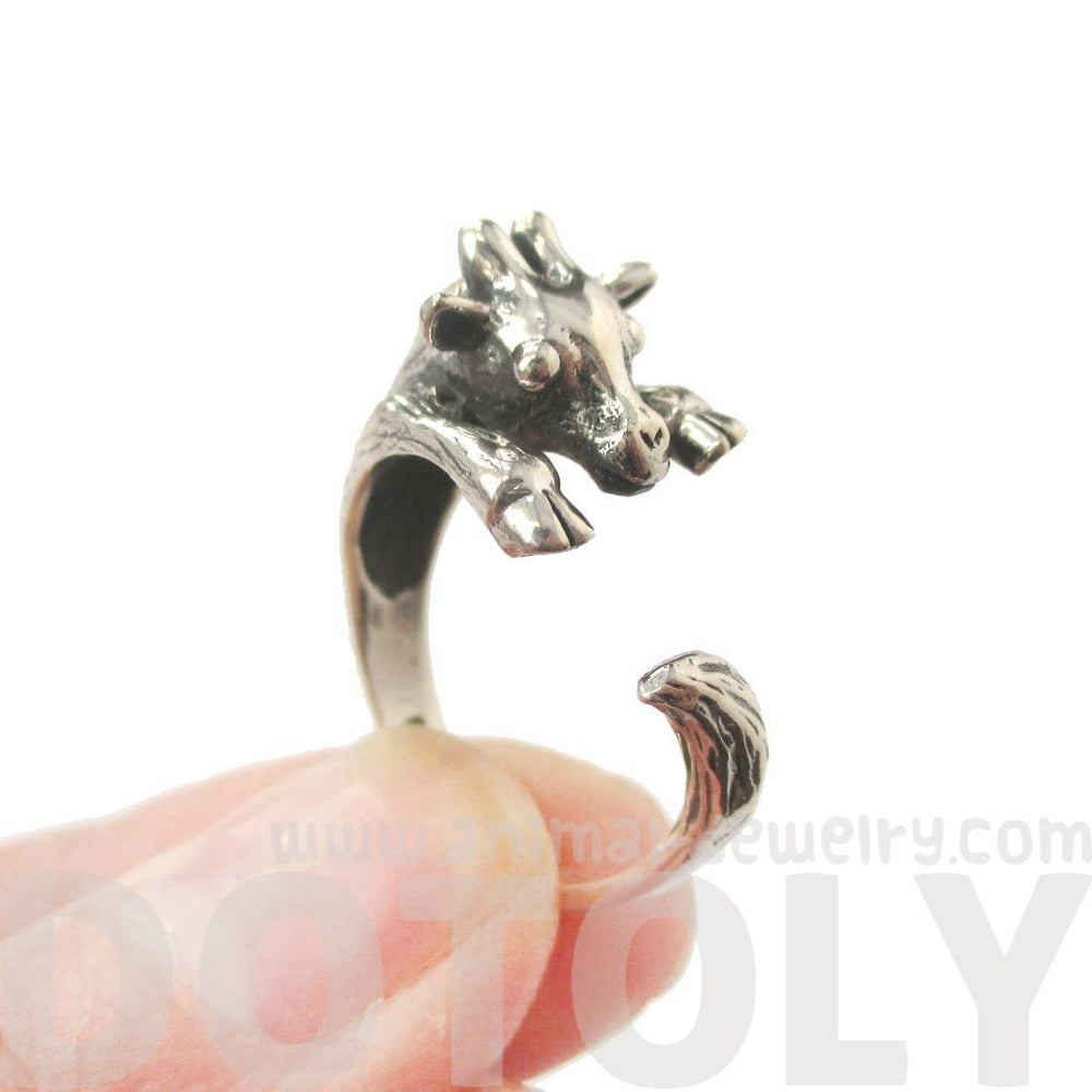 Realistic Giraffe Shaped Animal Wrap Around Ring in 925 Sterling Silver | US Sizes 4 to 8.5 | DOTOLY