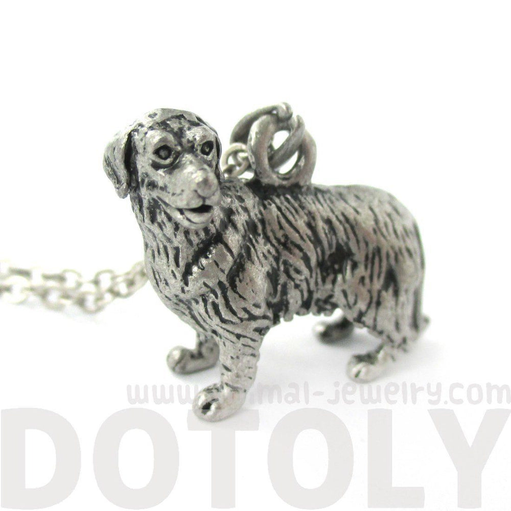 Realistic Golden Retriever Puppy Dog Shaped Animal Pendant Necklace in Silver | DOTOLY