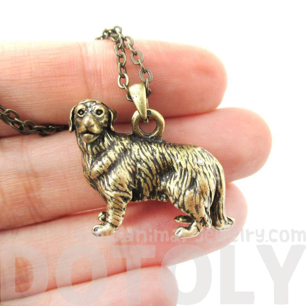 Realistic Golden Retriever Puppy Dog Necklace in Brass | Jewelry for Dog Lovers | DOTOLY