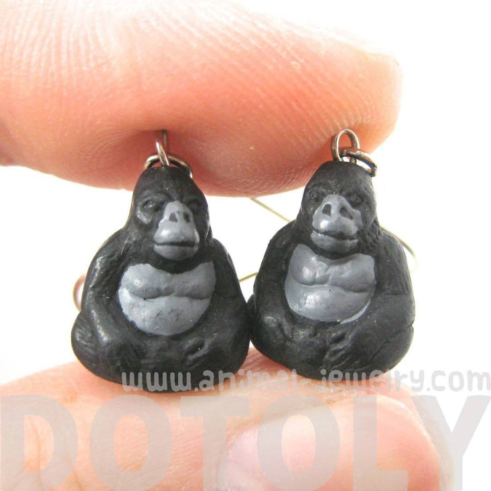 Realistic Gorilla Shaped Porcelain Ceramic Animal Dangle Earrings | Handmade | DOTOLY