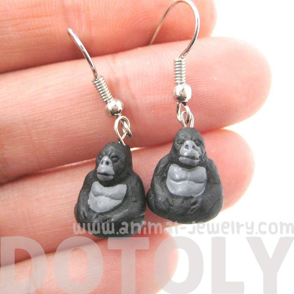 Realistic Gorilla Shaped Porcelain Ceramic Animal Dangle Earrings | Handmade | DOTOLY