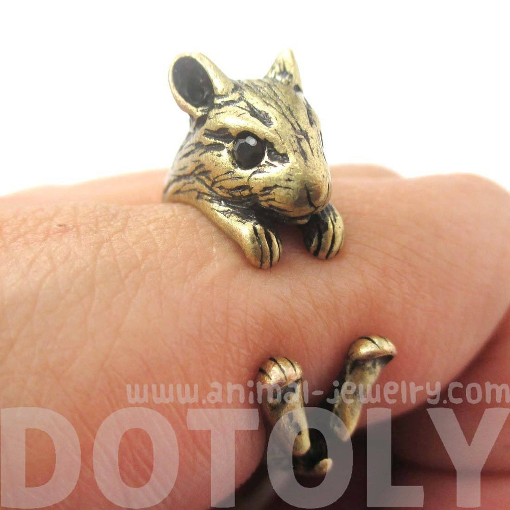 Realistic Hamster Gerbil Guinea Pig Shaped Animal Wrap Around Ring in Brass | US Sizes 4 to 8.5 | DOTOLY