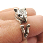 Realistic Hamster Gerbil Shaped Animal Wrap Ring in Silver | US Size 6 to 9 | DOTOLY