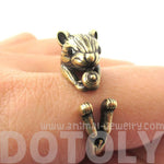 Realistic Hamster Gerbil With Walnut Animal Wrap Ring in Brass | US Size 6 to 9 | DOTOLY