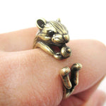 Realistic Hamster Gerbil With Walnut Animal Wrap Ring in Brass | US Size 6 to 9 | DOTOLY