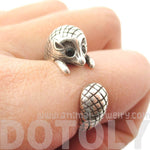Realistic Hedgehog Porcupine Shaped Animal Wrap Ring in Silver | US Size 6 to 9 | DOTOLY