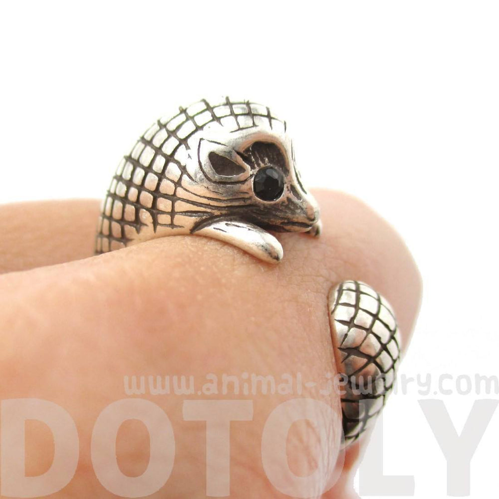 Realistic Hedgehog Porcupine Shaped Animal Wrap Ring in Silver | US Size 6 to 9 | DOTOLY