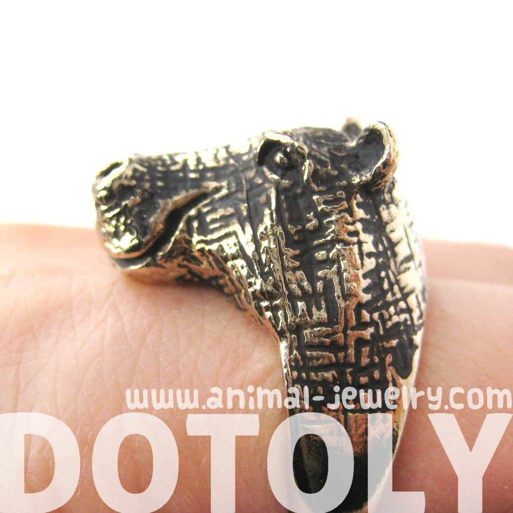 Realistic Hippo hippopotamus Shaped Animal Ring in Gold | US Size 7 and 8 | DOTOLY