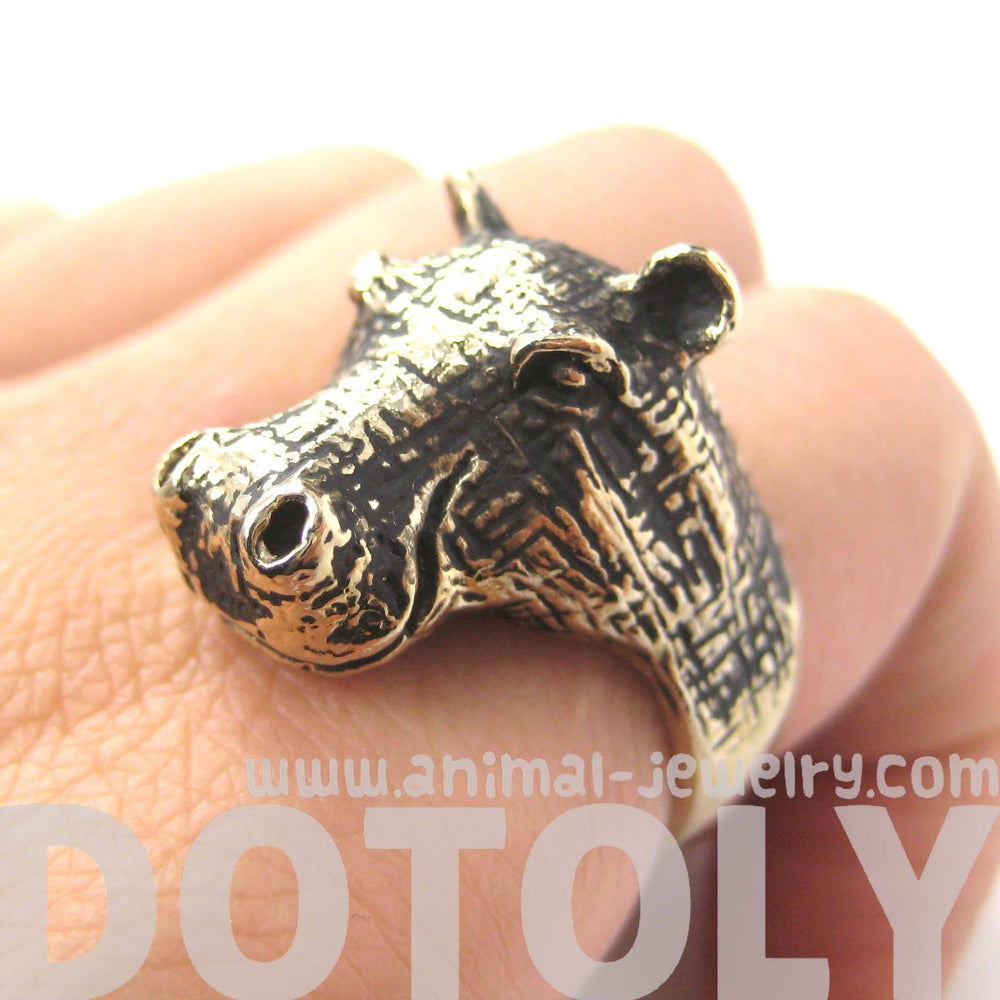 Realistic Hippo hippopotamus Shaped Animal Ring in Gold | US Size 7 and 8 | DOTOLY